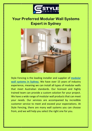 Your Preferred Modular Wall Systems Expert in Sydney