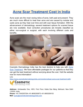 Acne Scar Treatment Cost in India