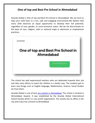 Ananda Global One of top and Best Pre School in Ahmedabad