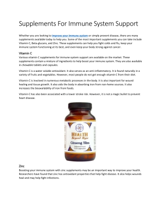 Supplements For Immune System Support