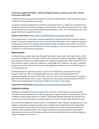 Tocotrienols Supplements Market - Global and Regional Analysis, Focusing on Size