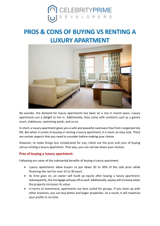 PROS & CONS OF BUYING VS RENTING A LUXURY APARTMENT