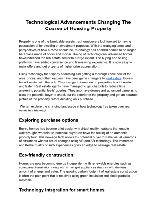 Technological Advancements Changing The Course of Housing Property