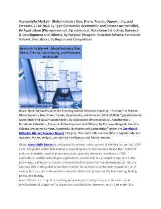 Acetonitrile Market - Global Industry Size, Opportunity, and Forecast, 2018-2028