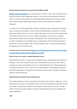 Retinitis Pigmentosa Market to Account US 20.33 Billion by 2029