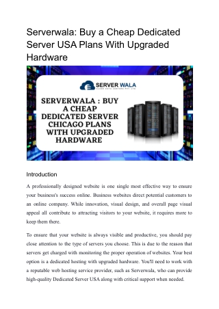Serverwala_ Buy a Cheap Dedicated Server USA Plans With Upgraded Hardware