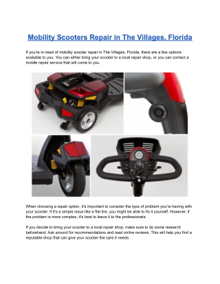 Mobility Scooters Repair in The Villages, Florida