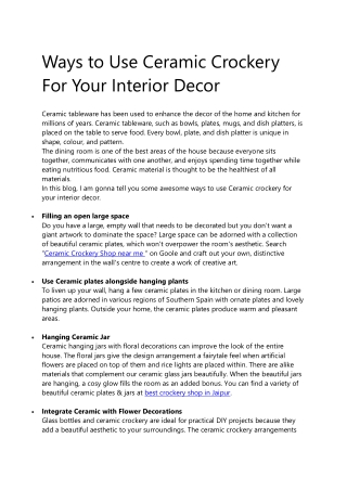 Ways to Use Ceramic Crockery For Your Interior Decor