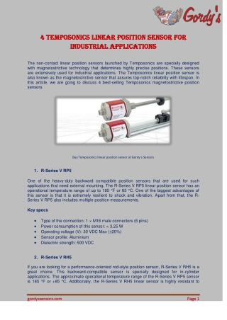 4 Temposonics linear position sensor for industrial applications