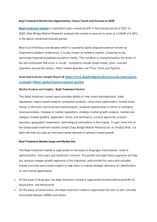 Bejel Treatment Market Key Segmentation, Future Trends and Forecast to 2028