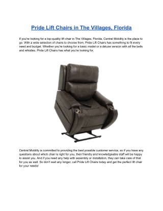 Pride Lift Chairs in The Villages, Florida