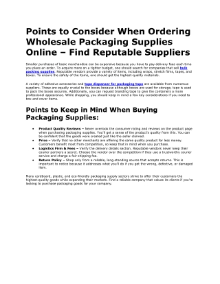 Points to Consider When Ordering Wholesale Packaging Supplies Online – Find Reputable Suppliers