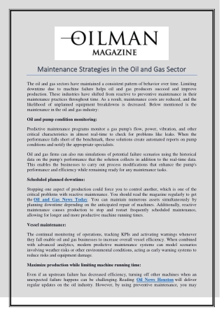 Maintenance Strategies in the Oil and Gas Sector