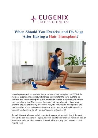 When should you exercise after having a hair transplant