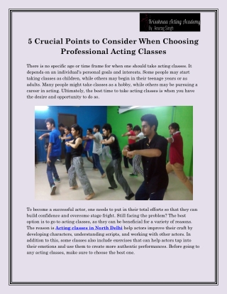 Acting classes in North Delhi