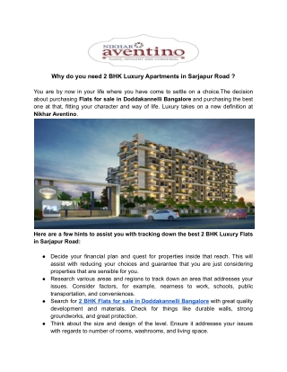 Why do you need 2 BHK Luxury Apartments in Sarjapur Road
