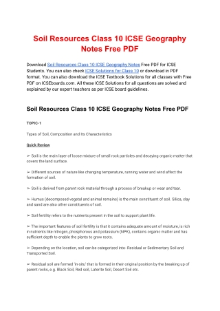 Soil Resources Class 10 ICSE Geography Notes Free PDF