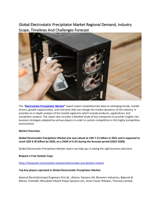 Global Electrostatic Precipitator Market Regional Demand, Industry Scope.