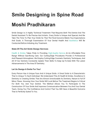 Smile Designing in Spine Road Moshi Pradhikaran