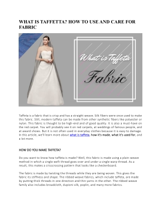 What is Taffeta Fabric? How to Use And Care For Fabric