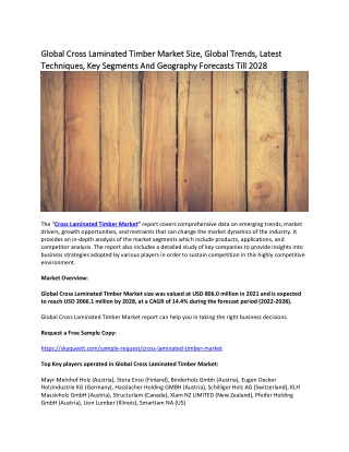 Global Cross Laminated Timber Market Size, Global Trends, Latest Techniques.