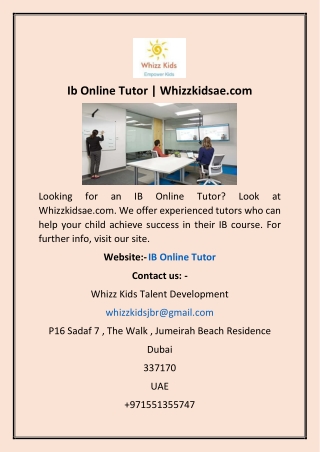 Ib Online Tutor | Whizzkidsae.com