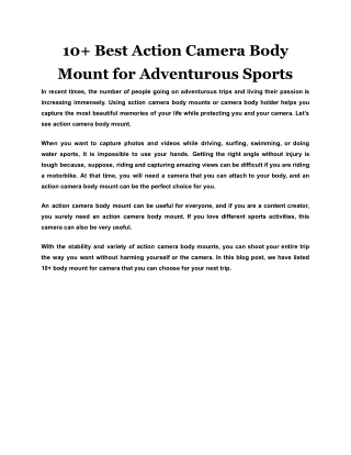 10  Best Action Camera Body Mount for Adventurous Sports