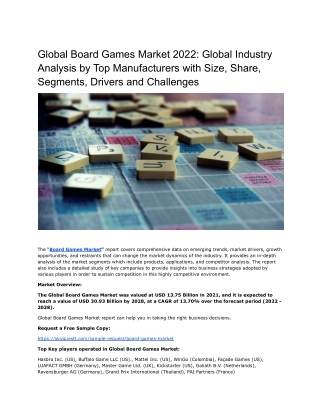 Global Board Games Market 2022: Global Industry Analysis by Top Manufacturers
