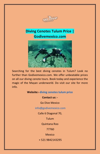 Diving Cenotes Tulum Price | Godivemexico.com