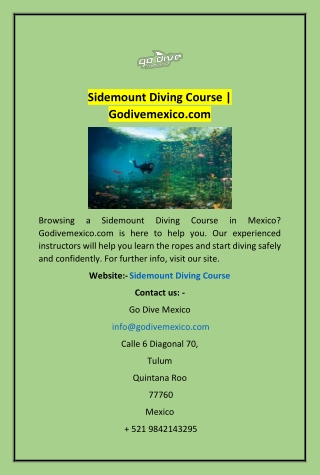 Sidemount Diving Course | Godivemexico.com