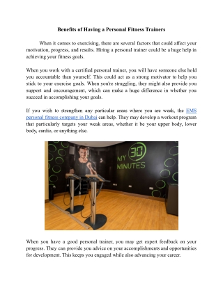 Benefits of Having a Personal Fitness Trainers