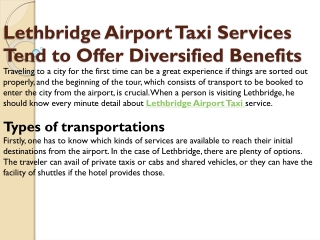 Lethbridge Airport Taxi Services Tend to Offer Diversified Benefits