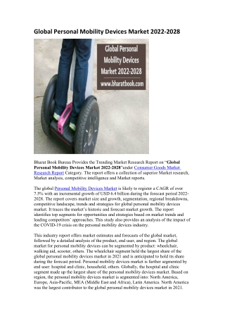 Global Personal Mobility Devices Market 2022-2028
