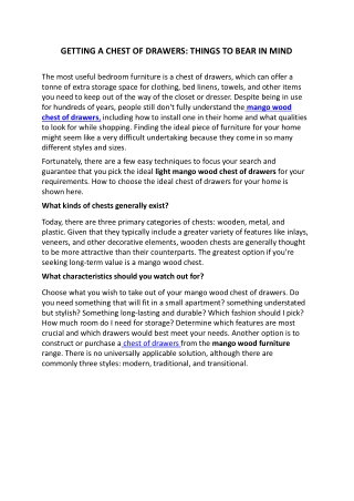 GETTING A CHEST OF DRAWERS: THINGS TO BEAR IN MIND