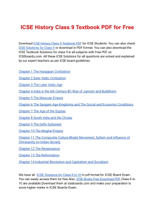 ICSE History Class 9 Textbook PDF Free Download