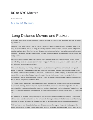 DC to NYC Movers