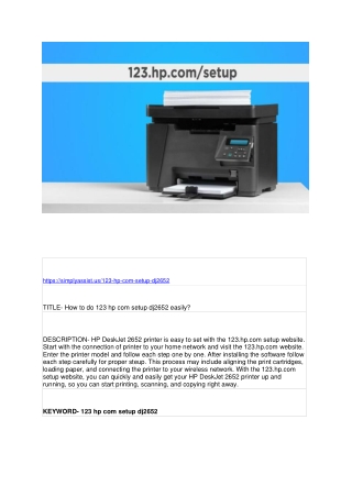 How to do 123 hp com setup dj2652 easily?