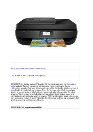 How to do 123 hp com setup dj2652?