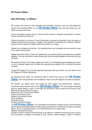 why HP Printer Offlne?