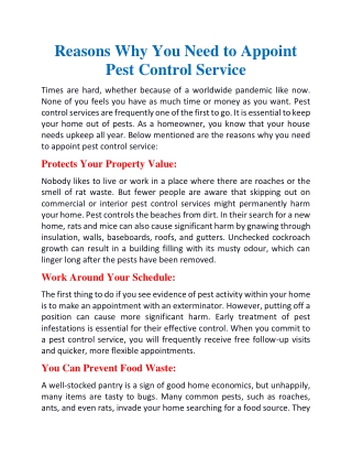 Reasons why you need to appoint pest control service