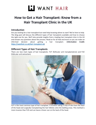 How to Get a Hair Transplant: Know from a Hair Transplant Clinic in the UK