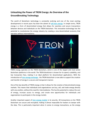 Unleashing the Power of TRON Energy - An Overview of the Groundbreaking Technology