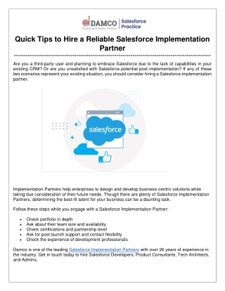 Quick Tips to Hire a Reliable Salesforce Implementation Partner