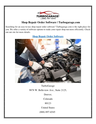 Shop Repair Order Software  Turbogarage.com