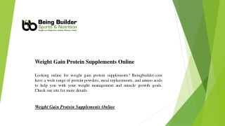 Weight Gain Protein Supplements Online  Beingbuilder.com