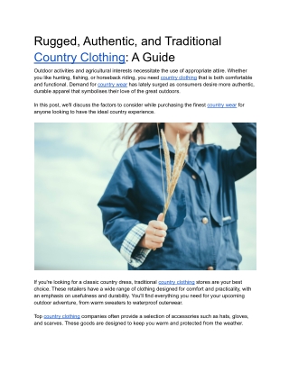 Rugged, Authentic, and Traditional Country Clothing A Guide