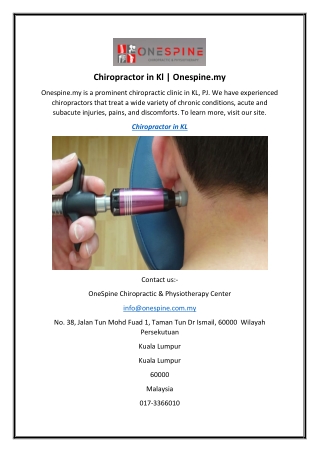 Chiropractor in Kl  Onespine.my