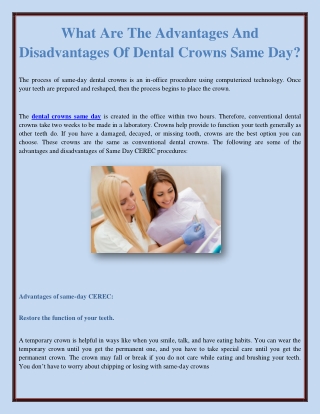 What Are The Advantages And Disadvantages Of Dental Crowns Same Day?