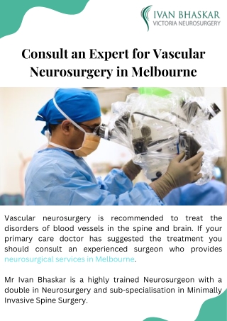 Consult an Expert for Vascular Neurosurgery in Melbourne