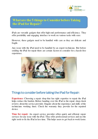 What are the 5 things to Consider before Taking the iPad for Repair?